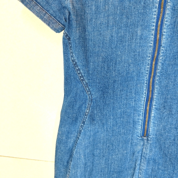 Boden Blue Denim Pinafore Dress Size 10 P Petite Smock Pockets Short Sleeve - Picture 8 of 10